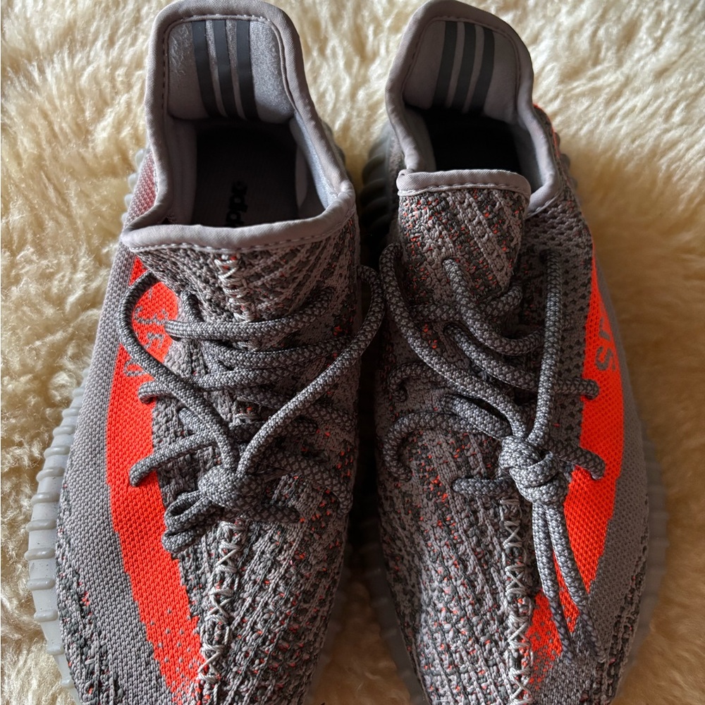 Adidas Yeezy Gray and Orange Knit Woman’s Sneakers